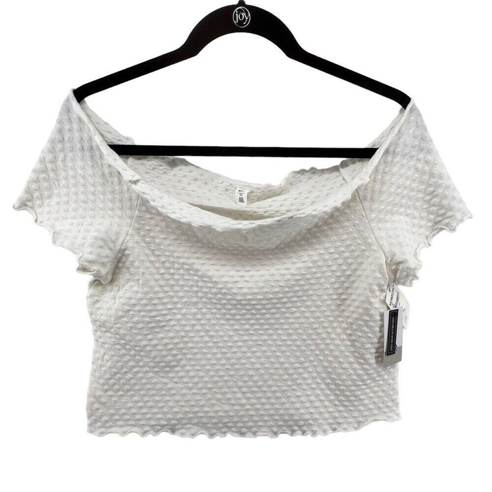 BP Size 1X Crop Top NEW Textured Lettuce Hem Cotton Spandex Y2K Shirt White